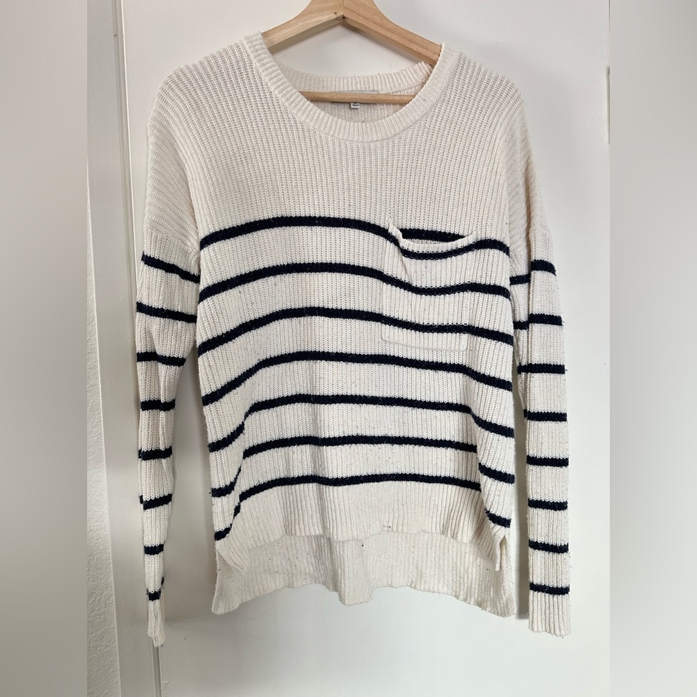 Madewell blue and white striped pocket sweater